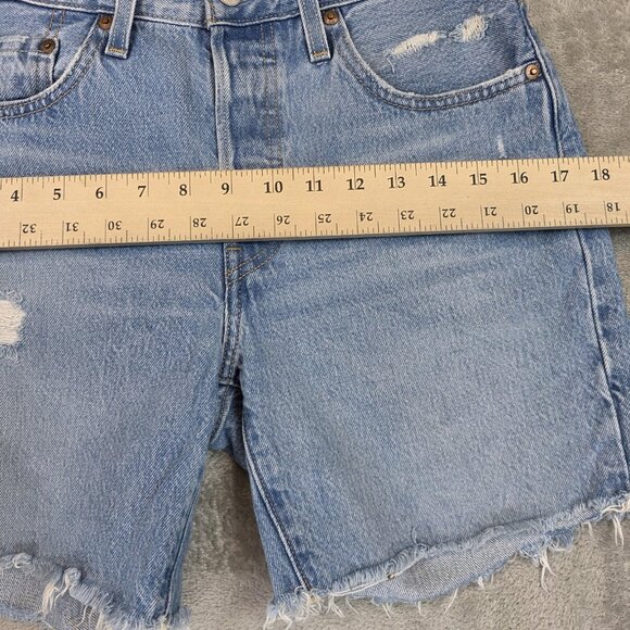 Levis 501 Premium Shorts Womens 27 Blue Denim High Rise Button Fly Distressed - Picture 4 of 13